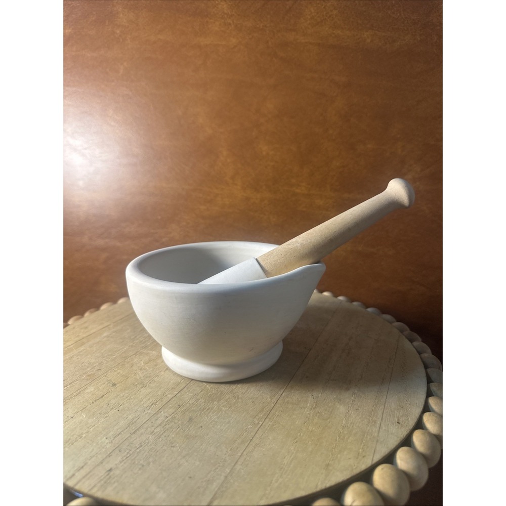 MILTON BROOK RANGE ☆ Off-White Unglazed Ceramic Mortar & Pestle